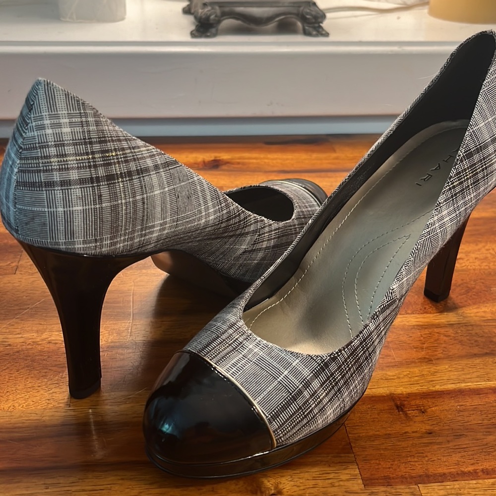 Black & White Plaid with Patent Leather heels, Size 10 - Picture 2 of 3